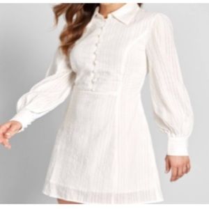 ModCloth White Longsleeve Bib Collared Shirt Dress
